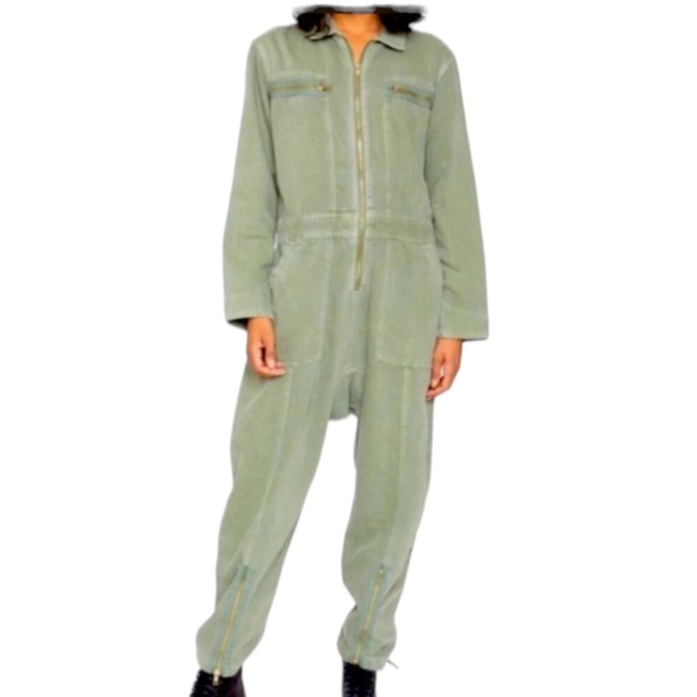 Sandrine Rose X Free People Cotton Lined Green Denim Coverall Jumpsuit Relaxed M
